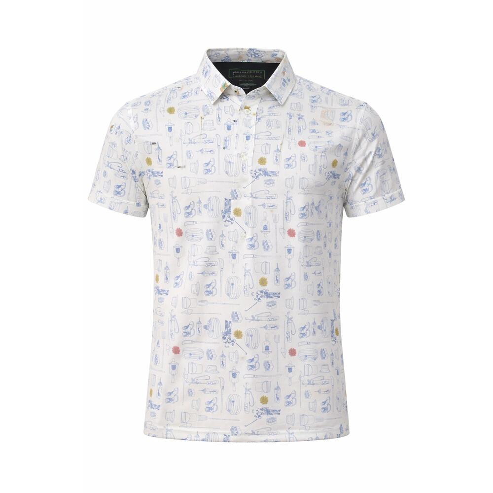 William Murray Golf Slim Fit Polo Shirt White Blue Print XL